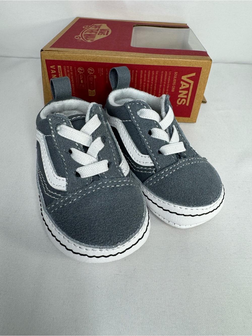 Vans Baby Crib Gray & White Classic Slip-On Style Sneakers